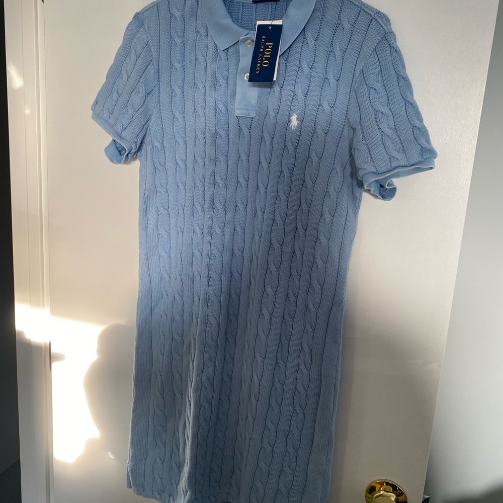 Ralph Lauren Light Blue Cable-Knit Polo Midi Dress